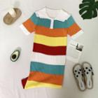 Short-sleeve Striped Midi Knit Dress As Shown In Figure - One Size
