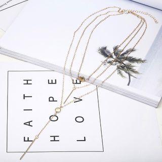 Faux Crystal Layered Alloy Necklace Gold - One Size