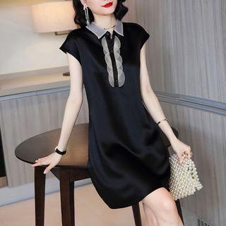 Cap-sleeve Shift Chiffon Dress