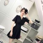 Short-sleeve A-line Dress Black - One Size
