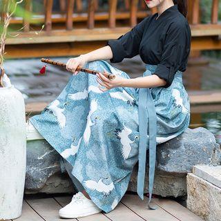 Traditional Chinese Set: Elbow-sleeve Top + Print Bottom