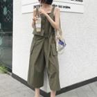 Sleeveless Wide Leg Jumpsuit Army Green - One Size