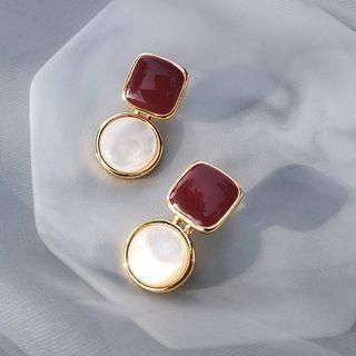Geometric Faux Cat Eye Stone Alloy Dangle Earring 1 Pair - Red & White - One Size