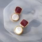 Geometric Faux Cat Eye Stone Alloy Dangle Earring 1 Pair - Red & White - One Size