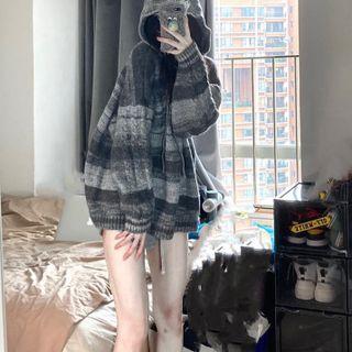 Striped Hoodie Sweater Gray - One Size