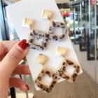 Leopard Print Geometric Earring White - A