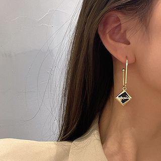 Square Alloy Asymmetrical Dangle Earring 1 Pair - E2921 - Black & Gold - One Size