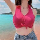 Collar Knit Tank Top Rose Pink - One Size