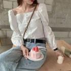 Square-neck Long-sleeve Slim-fit Blouse