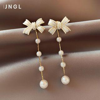 Bow Faux Pearl Alloy Dangle Earring / Necklace