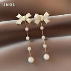 Bow Faux Pearl Alloy Dangle Earring / Necklace