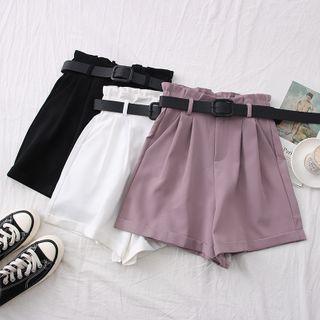 Paperbag High-waist Plain Shorts With Belt
