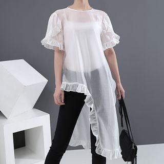 Ruffled Asymmetric Short-sleeve Top