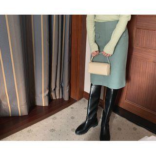 Faux-pocket Woolen Midi H-line Skirt