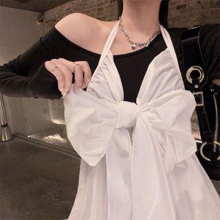 Halter-neck Bow Mini Dress / Long-sleeve Off-shoulder Top