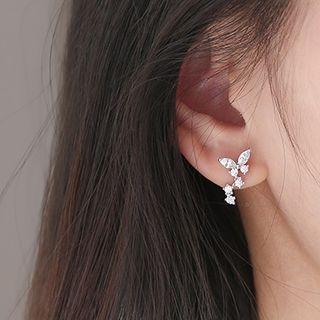 925 Sterling Silver Rhinestone Butterfly Earring As Shown In Figure - One Size
