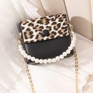 Leopard Print Panel Flap Crossbody Bag