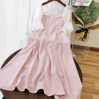 Puff-sleeve Panel Chiffon Maxi Dress