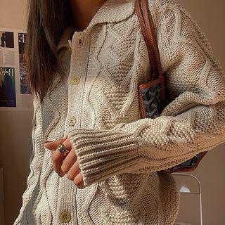 Collared Cable-knit Cardigan Off-white - One Size