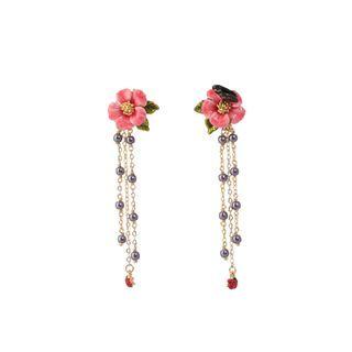 Fashion Simple Plated Gold Enamel Flower Tassel Bead Earrings Golden - One Size