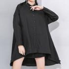 Drawstring-cuff Mini Shirtdress Black - One Size