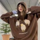 Sheep Embroidered Sweatshirt Brown - One Size