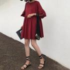 Elbow-sleeve Ruffled Mini A-line Dress