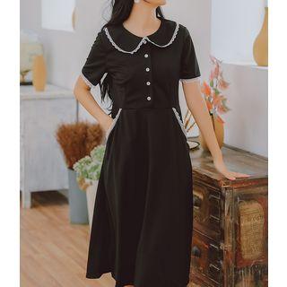 Short-sleeve Collar Midi Dress