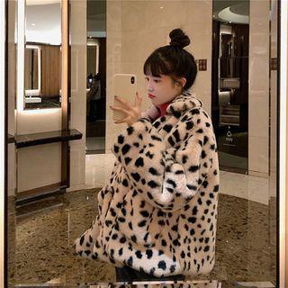 Leopard Print Fleece Button-up Coat