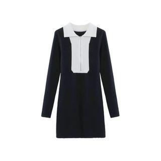 Long-sleeve Half-zip Shift Dress