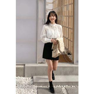 Tie-neck Frilled Sheer Blouse Ivory - One Size