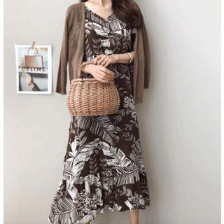 Drawstring-waist Pattern Long Dress