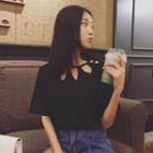 Cutout Neckline Short-sleeve T-shirt