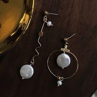 Asymmetric Faux Pearl Drop Earring 1 Pair - As Shown In Figure - One Size