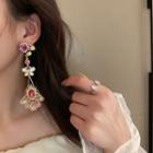 Rose Rhinestone Alloy Dangle Earring 1 Pair - Dangle Earring - Silver Pin - Flower - Pink - One Size