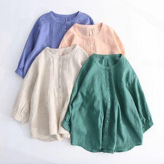 3/4-sleeve Round Neck Plain Blouse