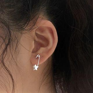 Star Safety Pin Sterling Silver Earring