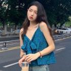 V-neck Ribbon Camisole Top Blue & Green - One Size
