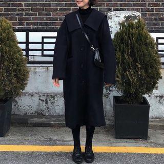 Button Long Coat Black - One Size