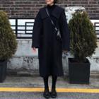Button Long Coat Black - One Size