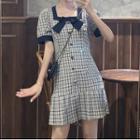Puff-sleeve Plaid Ruffled Dress