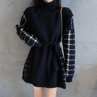 Mock Two-piece Loose-fit Sweater Black - One Size