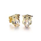 Fashion And Simple Plated Gold Owl Earrings With Cubic Zirconia Golden - One Size