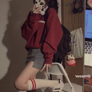 Lettering Sweatshirt / Denim Skirt / Set