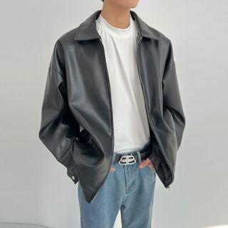 Collar Zip-up Faux Leather Jacket
