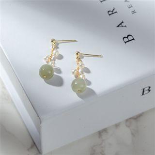 Faux Gemstone Faux Pearl Alloy Dangle Earring 1 Pair - Light Green - One Size