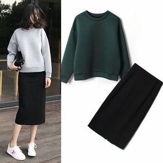 Set: Plain Pullover + Midi H-line Skirt