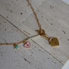 Lock Necklace 1pc - Gold & Pink & White - One Size