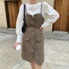 Plain Blouse / Buttoned Pinafore Dress