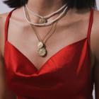 Rhinestone Disc Pendant Choker Necklace 2547 - Gold - One Size